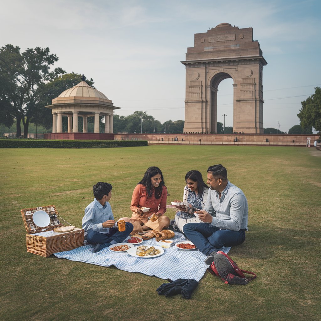 a photo of a family having a picnic at the india g cCFU6InMQUa7tnj93UGNaA e 0RByjQT7SG4ULJ5YtOfA