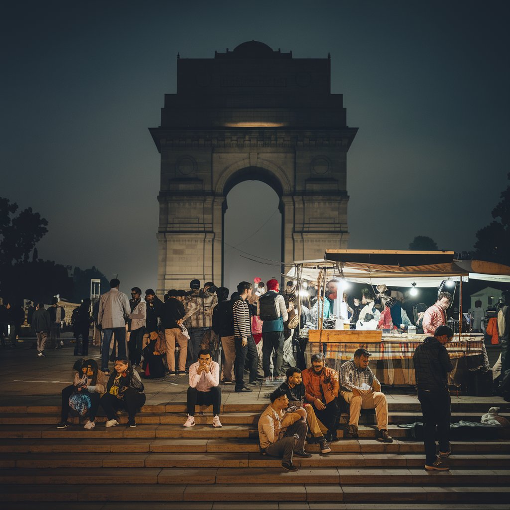 a photo of india gate at night there s a large cro 24RrQKijRiiZzbNNBH9QeA mLnAkk55RzOLLJU20mVb7A