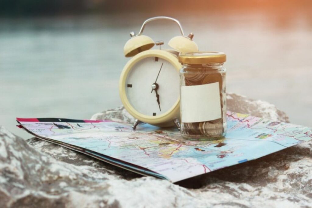 clock on a map showing importance of time in tour