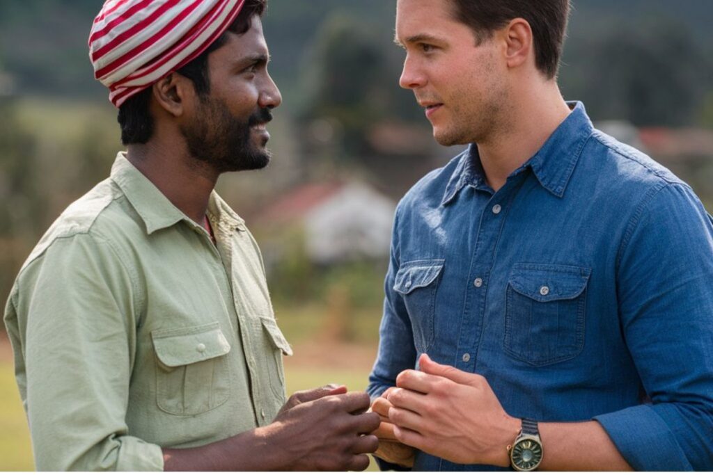 tourist talking to indian effortlessly showing no language barrier